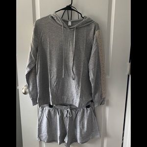 Flora women’s Lounge Brushed Knit Lace Hoodie & shorts pj set